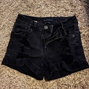 Distressed tight jean shorts